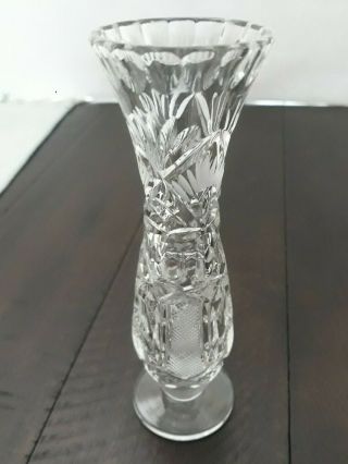 Small Lead Crystal Footed Bud Vase With Fan & Thumbprint Design,  Flare Vase