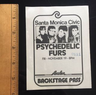 Psychedelic Furs 1981 - 1982 Concert Tour Backstage Pass Santa Monica Civic Punk