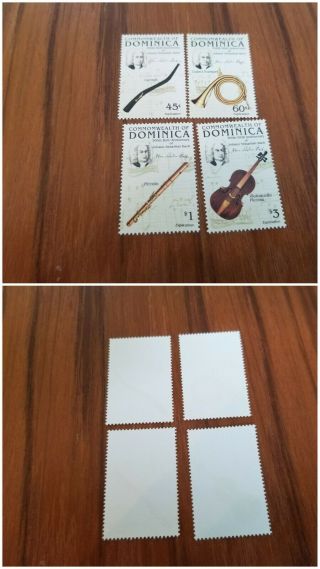Dominica J.  S.  Bach Music Composer And Instruments Mnh Set Of 4