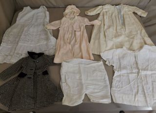 63 Piece Antique Vintage Doll Baby Clothes Whites Coats Dresses Gowns Lace, 2