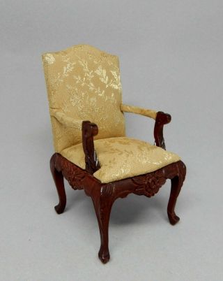 Vintage Floral Upholstered Arm Chair Dollhouse Miniature 1:12