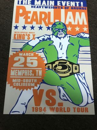 Pearl Jam 1994 Vs.  Tour - Memphis Tn - Cardstock Concert Poster 12 " X 18 "
