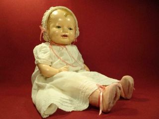Antique Vintage Big Happy Baby 21 " Composition & Cloth Doll Open Mouth W/ Teeth