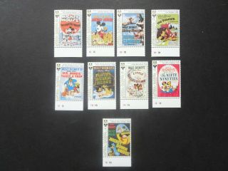 Set Of Disney Mickey Mouse Movie Poster Stamps Inc $1 Train (sg 1866 - 74) Umm