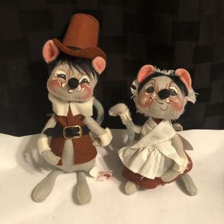 Annalee Thanksgiving Pilgrim Boy Girl Mice Couple 14 " Vintage 1981 Doll