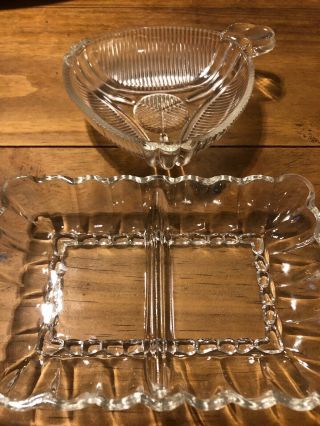Set Of 2 Clear Crystal Relish Dish Bowl Art Deco Vintage Origin Candy Depression