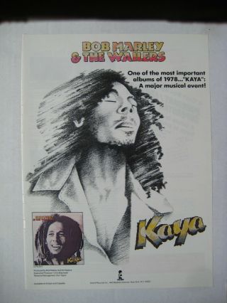 Bob Marley Wailers Kaya Rare 1978 10x14 " Print Album Lp Cd Promo Ad