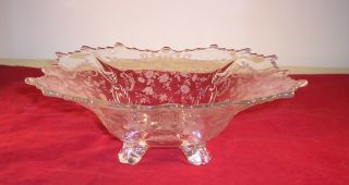 Cambridge Glass - 12 Inch,  4 Toed Flared Bowl With Chantilly Etch Pattern