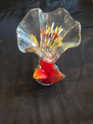 Art Glass Flower Vase Hand Blown Multi - Color 3 X 4 3/4”