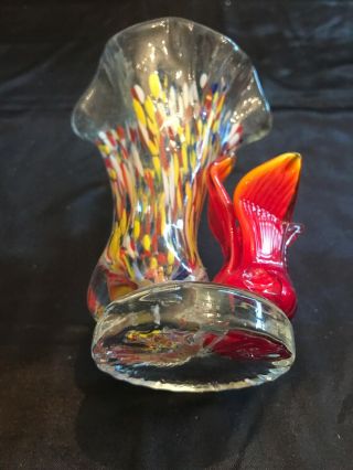 Art Glass Flower Vase Hand Blown Multi - Color 3 X 4 3/4” 3