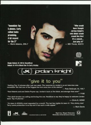 Kids On The Block Jordan Knight Give It To You Trade Ad Poster For 1999 Cd