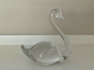 Vintage Art Murano Style Clear Glass Swan Figurine / Paperweight