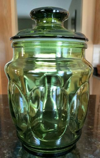 Le Smith Avocado Green Bubble Glass Canister Apothecary Jar 8”t