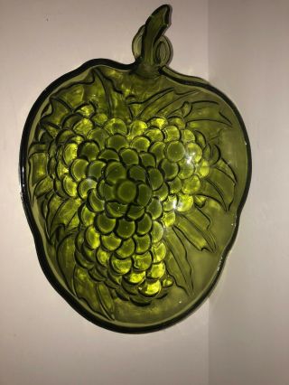 Green Depression Glass Candy Dish Compote Bowl Berry Leaf Grape Vintage