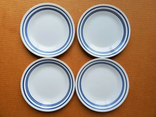 Corelle Classic Cafe Blue Bread Plates White W/blue Rings Set Of 4