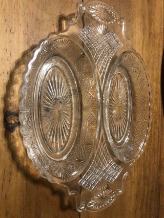 Clear Crystal Relish Dish Bowl Art Deco Vintage Candy Depression Glass