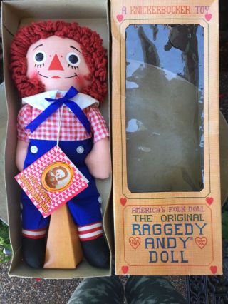 Vintage 1971 The Raggedy Andy Doll Knickerbocker Box & Hangtag