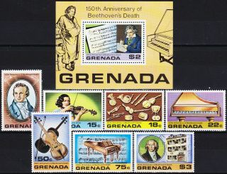 Grenada Set & S/s 150th Ann Death Ludwig Van Beethoven 1978 Mnh - 14,  50 Euro