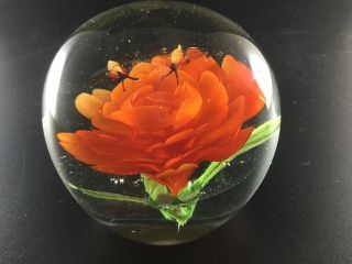 Art Glass Ball With Flower And Bees,  Orb Bubble 4 Inches