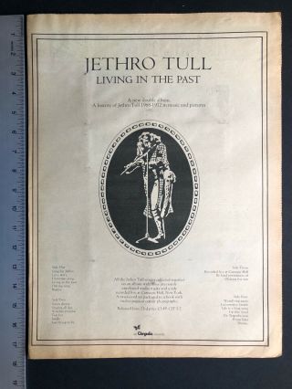 Jethro Tull 1972 13x17” Album Release “living In The Past” Promo Ad