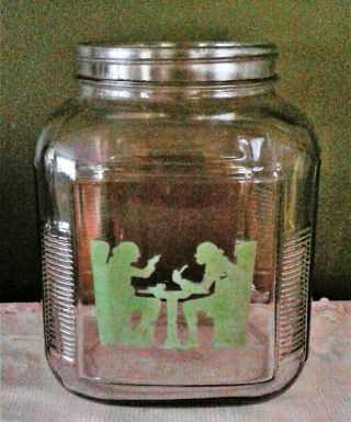Anchor Hocking Vintage Glass Cookie Storage Jar Glass Green Clear No Lid