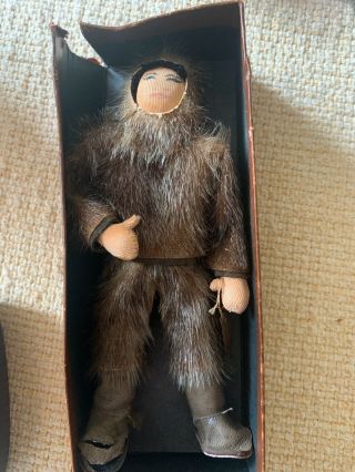 Vintage Gronland Inuit Eskimo Doll Clothes Of Boar Bristle And Leather 6 " Rare