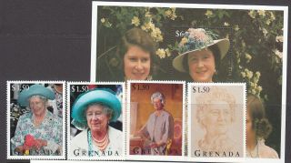 Grenada 1995 Queen Mum Set And Mini Sheet Mnh