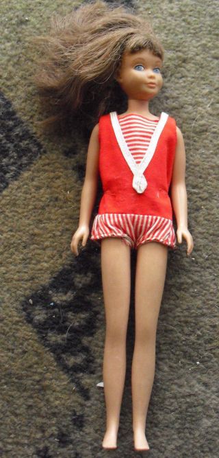 Vintage 1963 Japan Mattel Skipper 5 Girl Doll With Straight Legs And Swimsuit