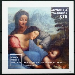 Antigua & Barbuda Art Stamps 2015 Mnh Famous Paintings Da Vinci 1v Impf S/s Ii