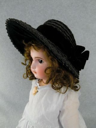 Antique Black Straw Doll Hat For French Bebe Jumeau Steiner Bru Or German Doll