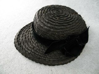 Antique Black Straw Doll Hat for French Bebe Jumeau Steiner Bru or German Doll 2