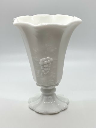 Vintage Westmoreland White Milk Glass Paneled Grape Vase Marked