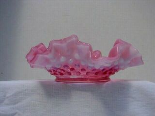 Vintage Fenton Pink Cranberry Hobnail Opalescent Ruffled Edge Candy Dish