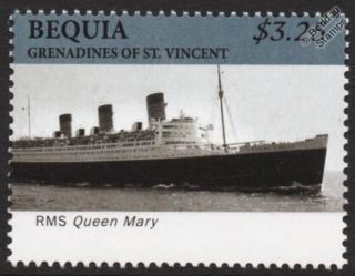 Rms Queen Mary Cunard Line Ocean Liner / Passenger Cruise Ship Stamp (bequia)
