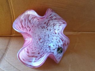 Vintage Mtarfa Pink White Art Glass Bowl Signed On Base