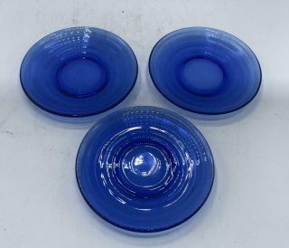 Set Of 3 Vintage Hazel Atlas Cobalt Blue Glass Moderntone Pattern Saucers