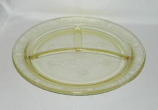 Hazel Atlas Glass Florentine No.  2 Poppy Yellow 3 - Part Divided Grill Plate