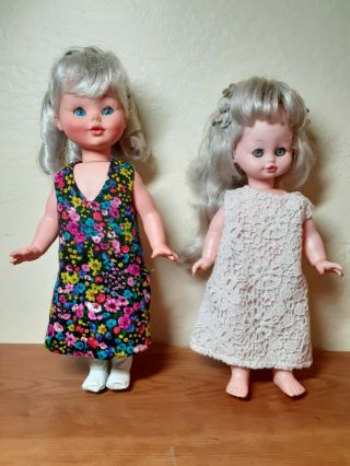 1970s Vintage Italian Furga Dolls Platinum Blonde Curled Hair Light Blue Eyes