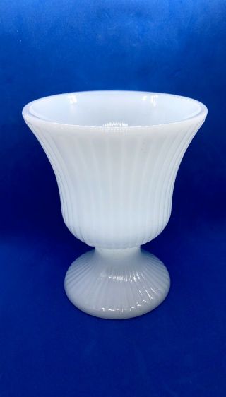 Vintage Eo Brody Co M7000 White Milk Glass Ribbed Pedestal Vase/dish/planter 5 "
