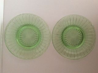 Vintage Uranium Vaseline Glass Green Glow Set Of 2 Saucer Plates 6 1/2”