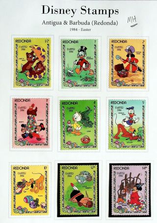 Antigua & Barbuda Redonda 1984 Easter Disney Cartoon Characters 9v Mh Stamps
