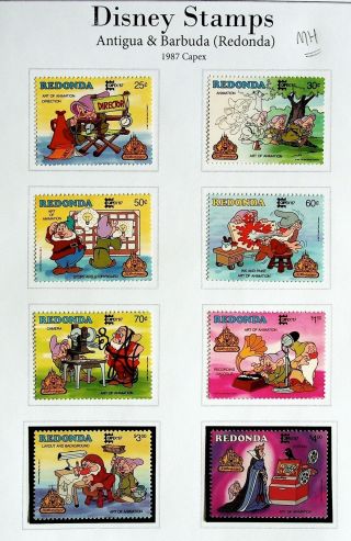 Antigua & Barbuda Redonda 1987 Capex Disney Cartoon Characters 8v Set Mh Stamps