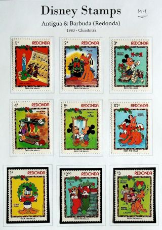 Antigua & Barbuda Redonda 1983 Christmas Disney Cartoon Characters 9v Mh Stamps