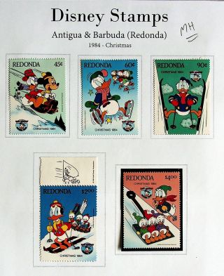 Antigua & Barbuda Redonda 1984 Christmas Disney Cartoon Characters 5v Mh Stamps