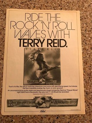1979 Vintage 8x11 Album Promo Print Ad For Terry Reid " Rogue Waves " Rock N Roll