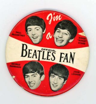 1960s Beatles Official Fan Pinback Button Vintage