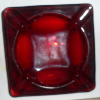 Vintage Royal Ruby Red Glass Anchor Hocking Ashtray Tobacciana Smoking 6 " Sq