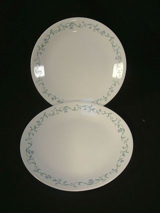 Pair 2 Corelle Country Cottage Dinner Plates 10 1/4 " Blue Hearts And Vines