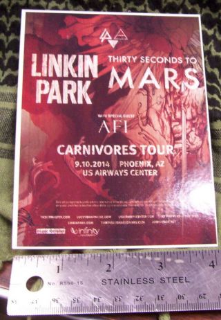 Linkin Park Thirty Seconds To Mars Carnivores Tour Phx 2014 Handbill Lobby Card