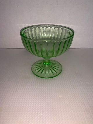 Vintage Green Depression Vaseline Glass Footed Sherbert 3 1/2”